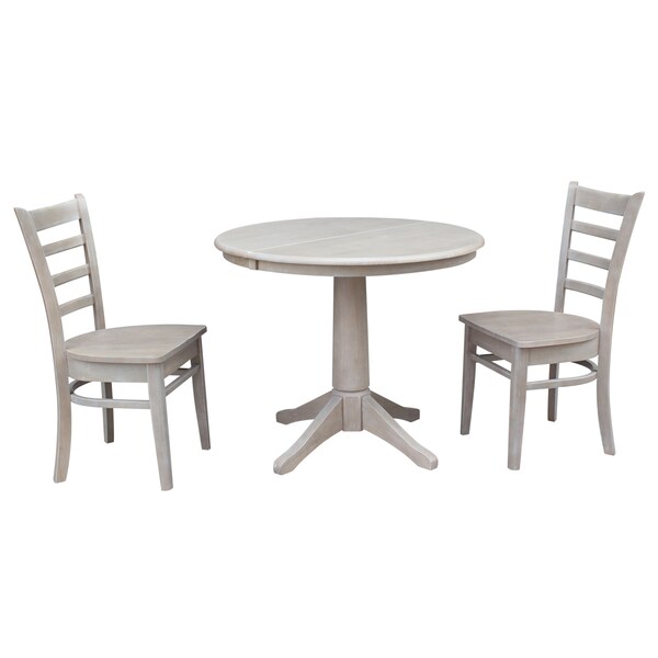 International Concepts Round 36 in Rd Extension Dining Table, 2 Emily Chairs, Washed Gray Taupe, 36 in W, 48 in L, Wood K09-36RXT-27B-C617-2 - main